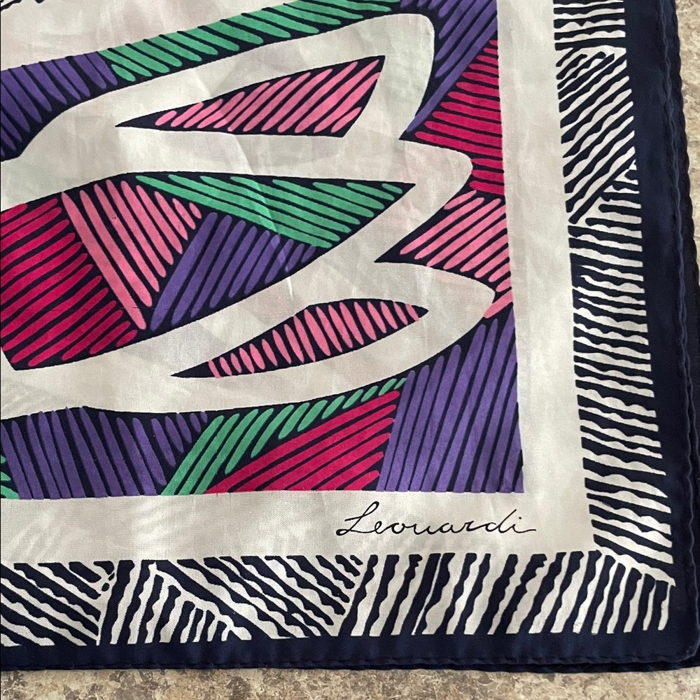 Leonardi Colorblock Abstract Silk Scarf - Pink, Purple, Green, Navy